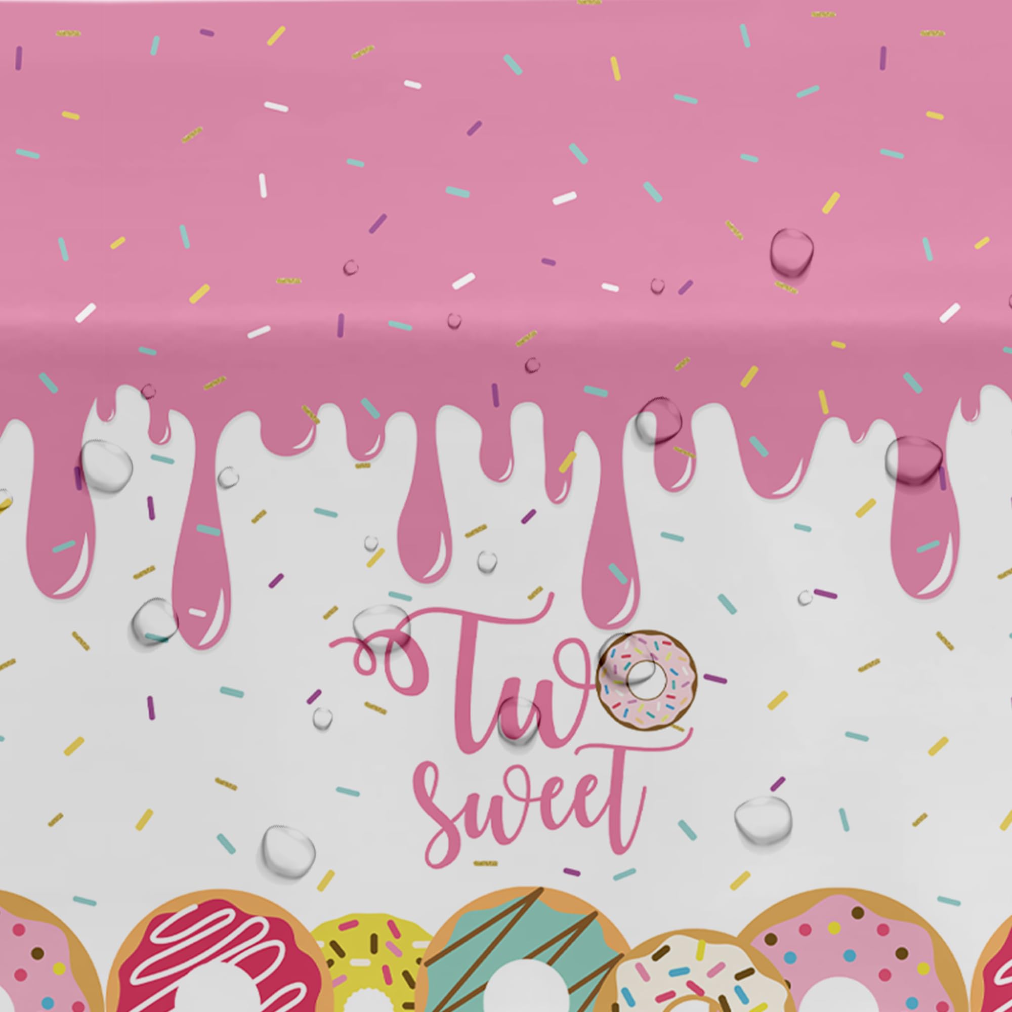 APOWBLS Donut Two Sweet Birthday Decorations Tablecloth Girl - Disposable Donut 2nd Birthday Party Supplies Table Cover, Pink Donut Two Year Old Birthday Table Cloth - 3Pack (54in x 108in)