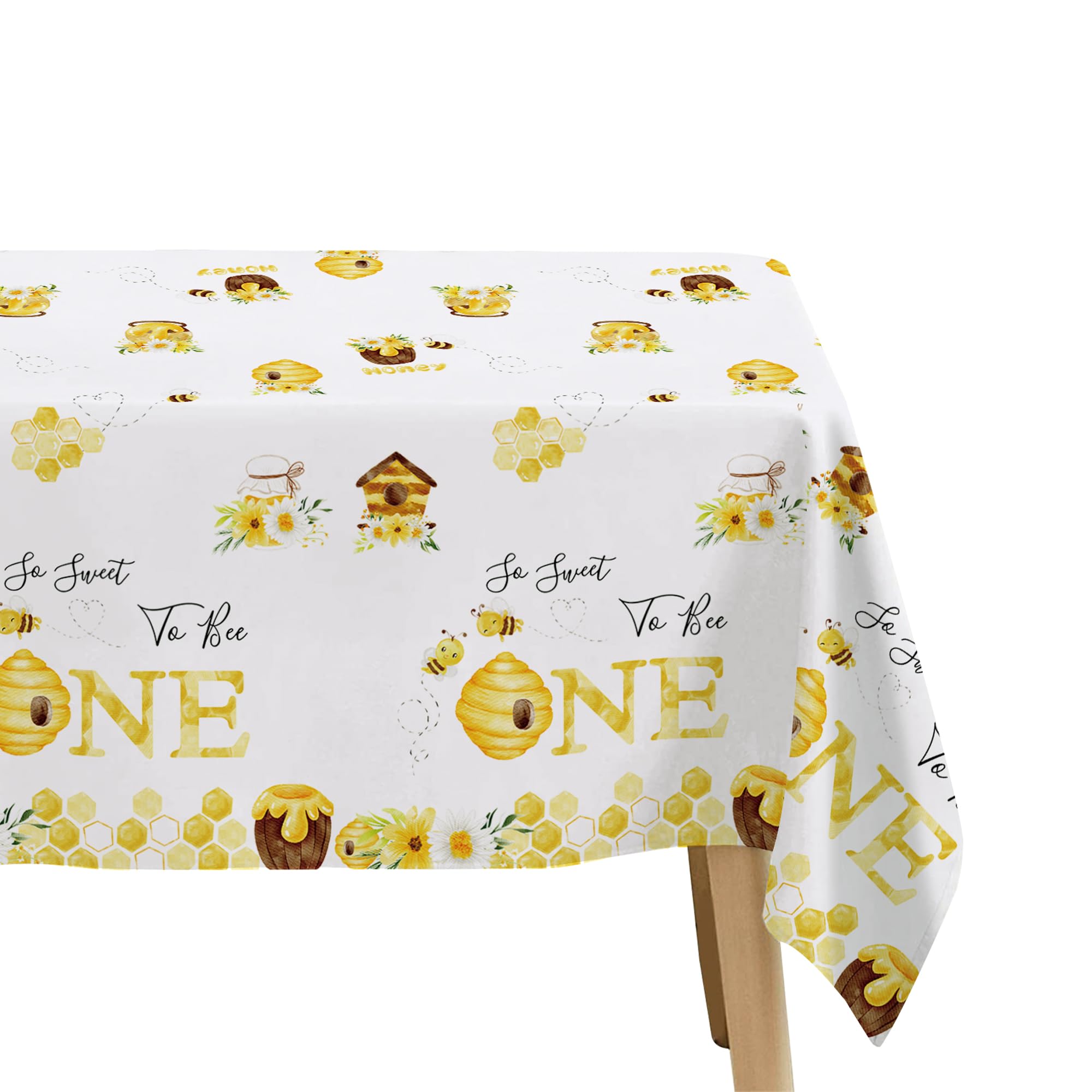 APOWBLS Bee 1st Birthday Party Decorations Tablecloth - Disposable Bumble Bee Frist Birthday Supplies Table Cover, Bee Table Decorations for One-Year-Old Birthday Table Cloth - 3 Pack (54in x 108in)