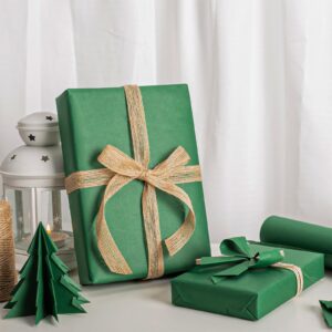 Matte Green Recycled Kraft Wrapping Paper - 46.8 Sq Ft Reversible Packing Moving Thick Paper Roll for Gift Wrap Bulletin Board Bouquet Flower Kids Wall Art Craft Table Runner - 17 Inches x 33 Ft