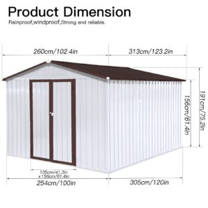 EMKK 8 x 10 ft Storage Shed Outdoor Backyard Garden Tool Shed with Hinged Door, Padlock, 2 Airy Vents, & Durable Steel for Garden, Backyard, Lawn