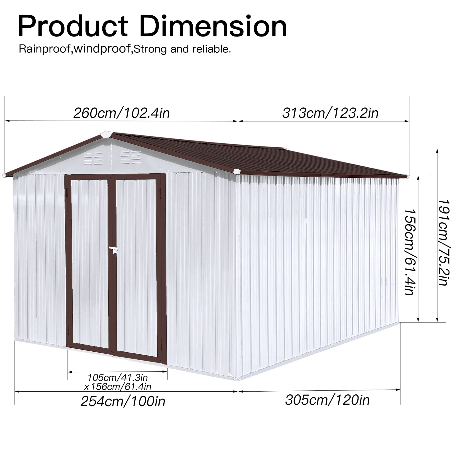 EMKK 8 x 10 ft Storage Shed Outdoor Backyard Garden Tool Shed with Hinged Door, Padlock, 2 Airy Vents, & Durable Steel for Garden, Backyard, Lawn