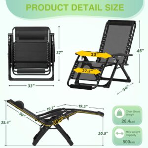 Suteck Oversized Zero Gravity Chair, XXL 33in Anti Gravity Lounge Chair w/Removable Cushion, Reclining Patio Chairs with Upgraded Lock, Pillow and Footrest, Folding Patio Recliner for Indoor Outdoor