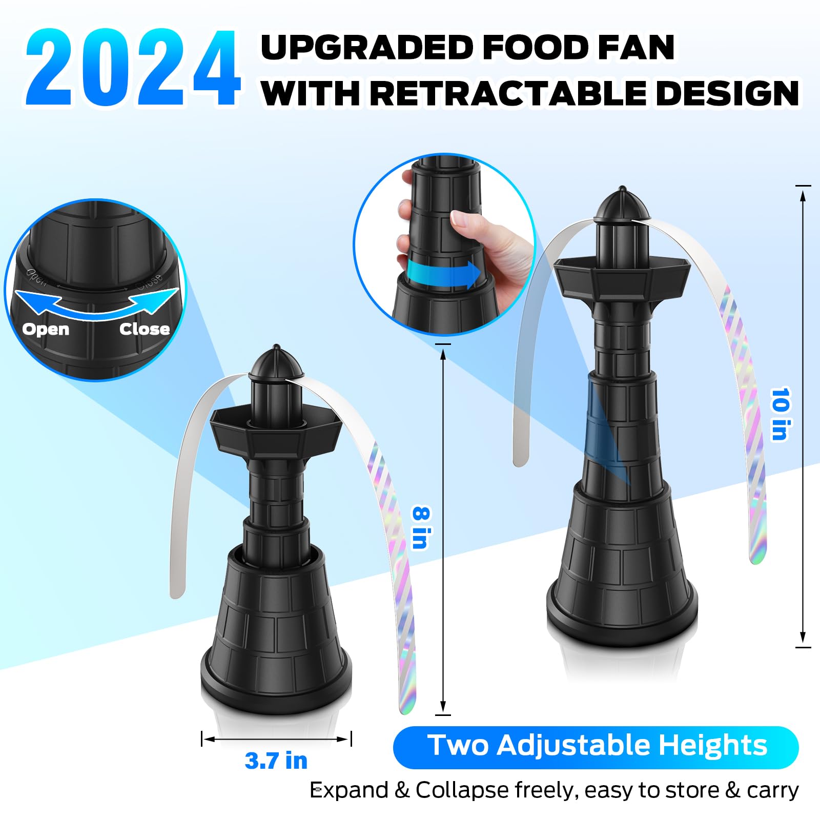 VAVNVE Fly Fans for Tables, 3 Packs Fly Fan for Outdoor Table, Portable Table Fly Fans,Hangable Fans with Holographic Blade,Table Food Fly Fan for Restaurant Picnic Party,Kitchen,BBQ