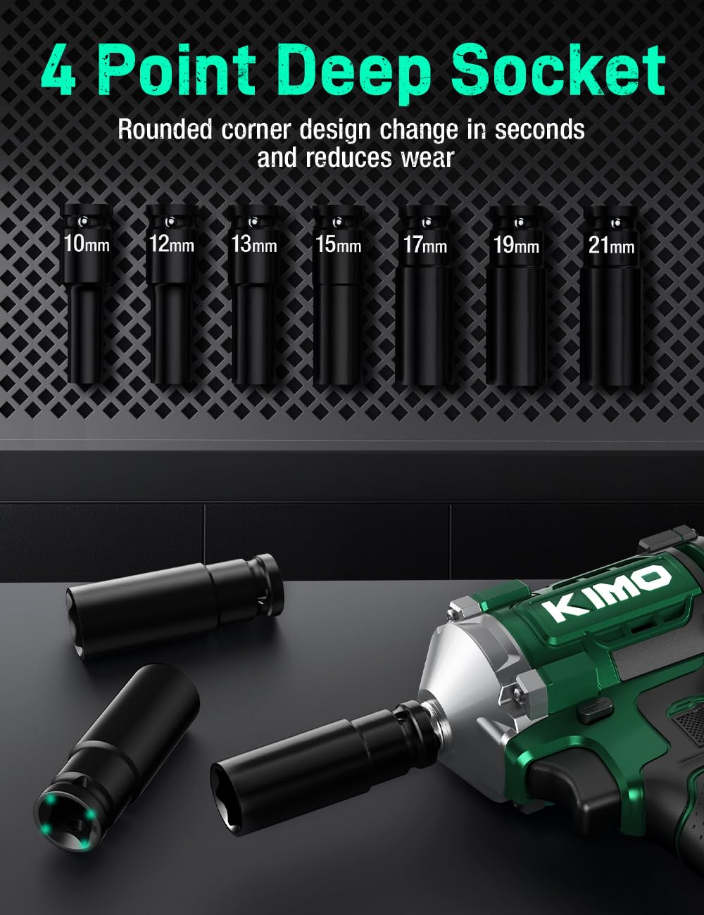 KIMO Impact Wrench 1/2 Inch with 814N.M/600ft-lbs Max Torque, 3 Mode Setting, 2 x 3000mAh Batteries, 3000 RPM, 1 Hour Fast Charger, 1/2 Impact Gun with Variable Speeds, 20V Impact Driver for Car Home