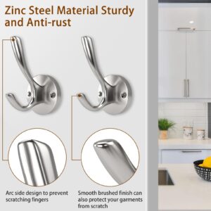 ZUONAI Towel Hooks for Bathroom Wall Mounted 4 Pack Coat Hooks Brushed Nickel Towel Hook Satin Nickel Coat and Hat Hook Silver Wall Hook Bathroom Towel Hook for Hanging Towels Bath Towel Hooks