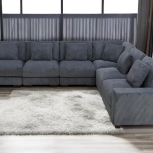 A Ainehome Modular Sectional Sofa Set, Living Room Furniture Sets Oversized L-Shaped Sofa Set 6-Seat Modular Large Sectional Couch for Living Room(C-Dark Grey Corduroy)