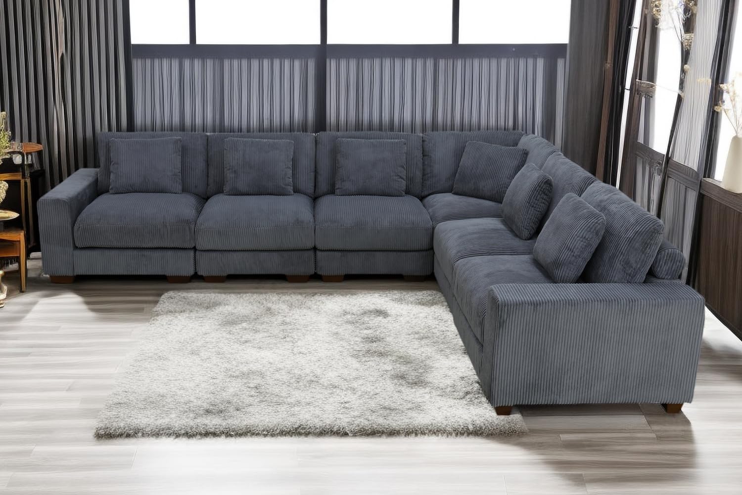 A Ainehome Modular Sectional Sofa Set, Living Room Furniture Sets Oversized L-Shaped Sofa Set 6-Seat Modular Large Sectional Couch for Living Room(C-Dark Grey Corduroy)