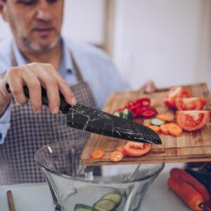 hecef Kitchen Knife Set of 5, Sharp Stainless Steel wtih Black Marble Pattern, Professional Cooking Knives Set Including Paring, Utility, Bread, Carving, Santoku & Chef Knife