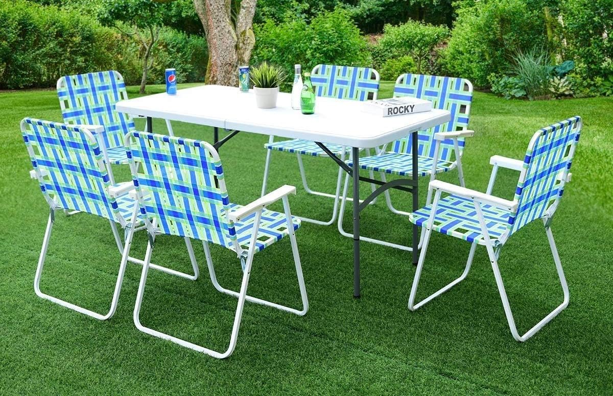 HAPPYGRILL 4 Pack Folding Chairs Set Portable Lightweight Web Dining Chair for Patio Garden Beach Party