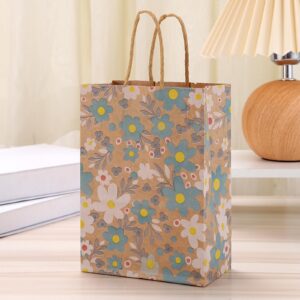 24pcs Floral Pattern Kraft Paper Bag Gift Bags with Handles for Party Favors, Mothers Day, Weddings, Birthday Celebration, Baby Shower,8.26×5.9×3.14inch