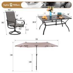 Sophia & William Patio Set with Umbrella 8 Pieces Outdoor Dining Set for 6 with 13ft Double-Sided Patio Umbrella Beige, 6 x Swivel Patio Chairs, 1 Metal Table for Lawn Garden