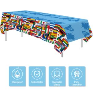 APOWBLS International World Flags Decorations Tablecloth - Disposable Olympic Party Decorations Supplies Table Cover, Travel Trip Around The World Globe Retirement Table Cloth - 3Pack (54in x 108in)