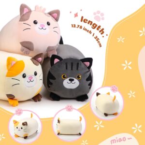 GlikCeil 3 Pcs Kitten Plush Toys Set 14 Inch Cute Cat Stuffed Animals Bulk Soft Cuddly Kitten Plush Pillow Round Kitty Body Pillow Kawaii Hugging Pillows Creative Decoration for Kids Girls Boys