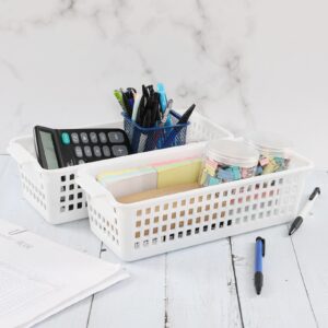 Easymanie 6 Pack Slim Plastic Storage Basket, Small Desktop Organizing Basket, White