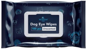 noveha dog eye wipes - plant-based eye wipes for dogs - formulated to remove eye debris, tear stains & eye discharge - safe, convenient, and large unscented wipes (100 counts, single packaging)