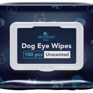 NOVEHA Dog Eye Wipes - Plant-Based Eye Wipes for Dogs - Formulated to Remove Eye Debris, Tear Stains & Eye Discharge - Safe, Convenient, and Large Unscented Wipes (100 Counts, Single Packaging)