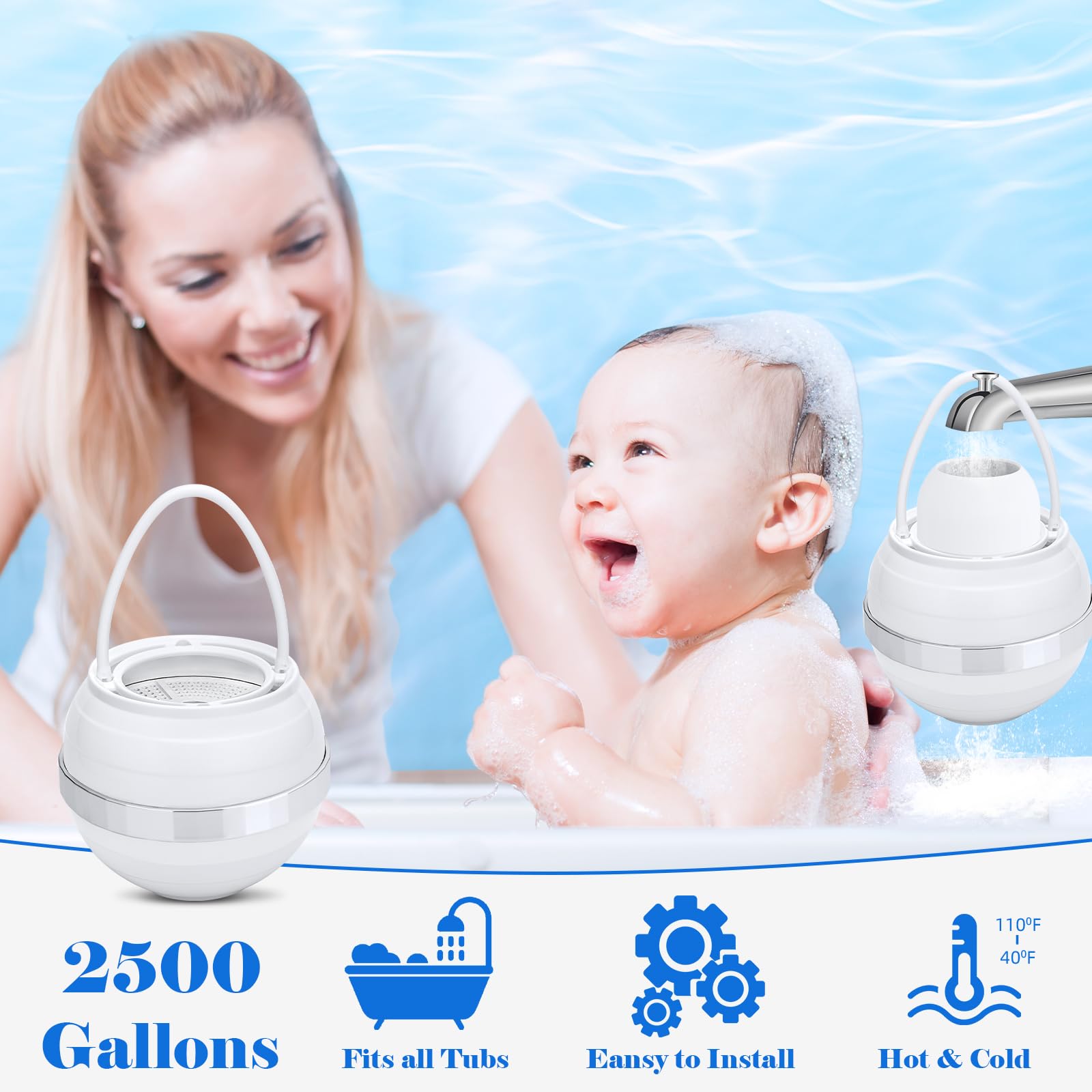 NIROKET Bath Ball Filter-Bathtub Water Filter Removes Hundreds of Contaminants for Softer, Smoother Skin | 2,500 Gallons of Filtration | BPA Free