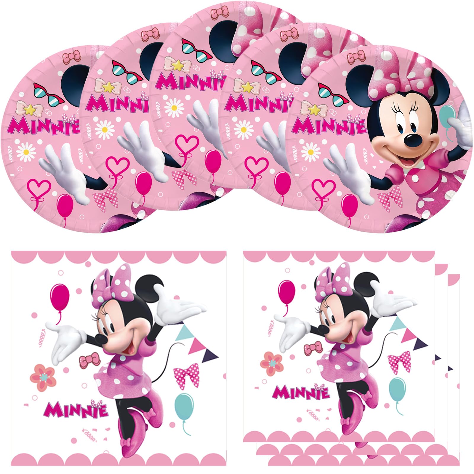 Minnie Birthday Party Supplies, Include 20 Plates and 20 Napkins, for Minnie Theme Birthday Party Decorations