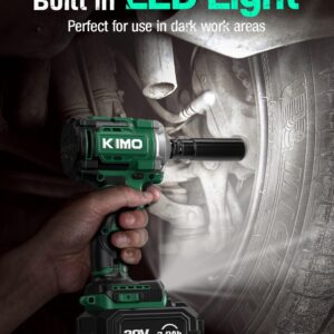 KIMO Impact Wrench 1/2 Inch with 814N.M/600ft-lbs Max Torque, 3 Mode Setting, 2 x 3000mAh Batteries, 3000 RPM, 1 Hour Fast Charger, 1/2 Impact Gun with Variable Speeds, 20V Impact Driver for Car Home