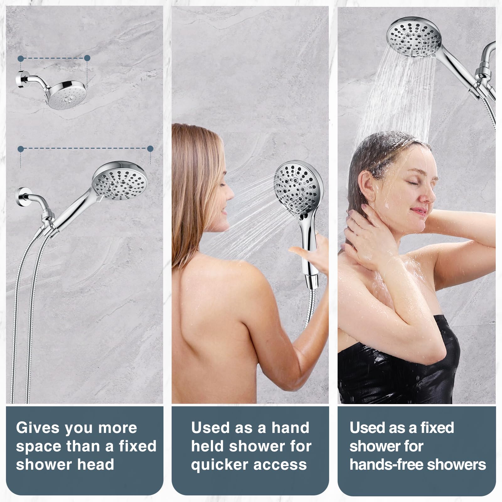 BRIGHT SHOWERS High Pressure Shower Head with Handheld, 9 Spray Settings Showerhead Built in Power Wash to Clean Tub and Pets, Extra Long 69" Hose, Adjustable Bracket, Chrome