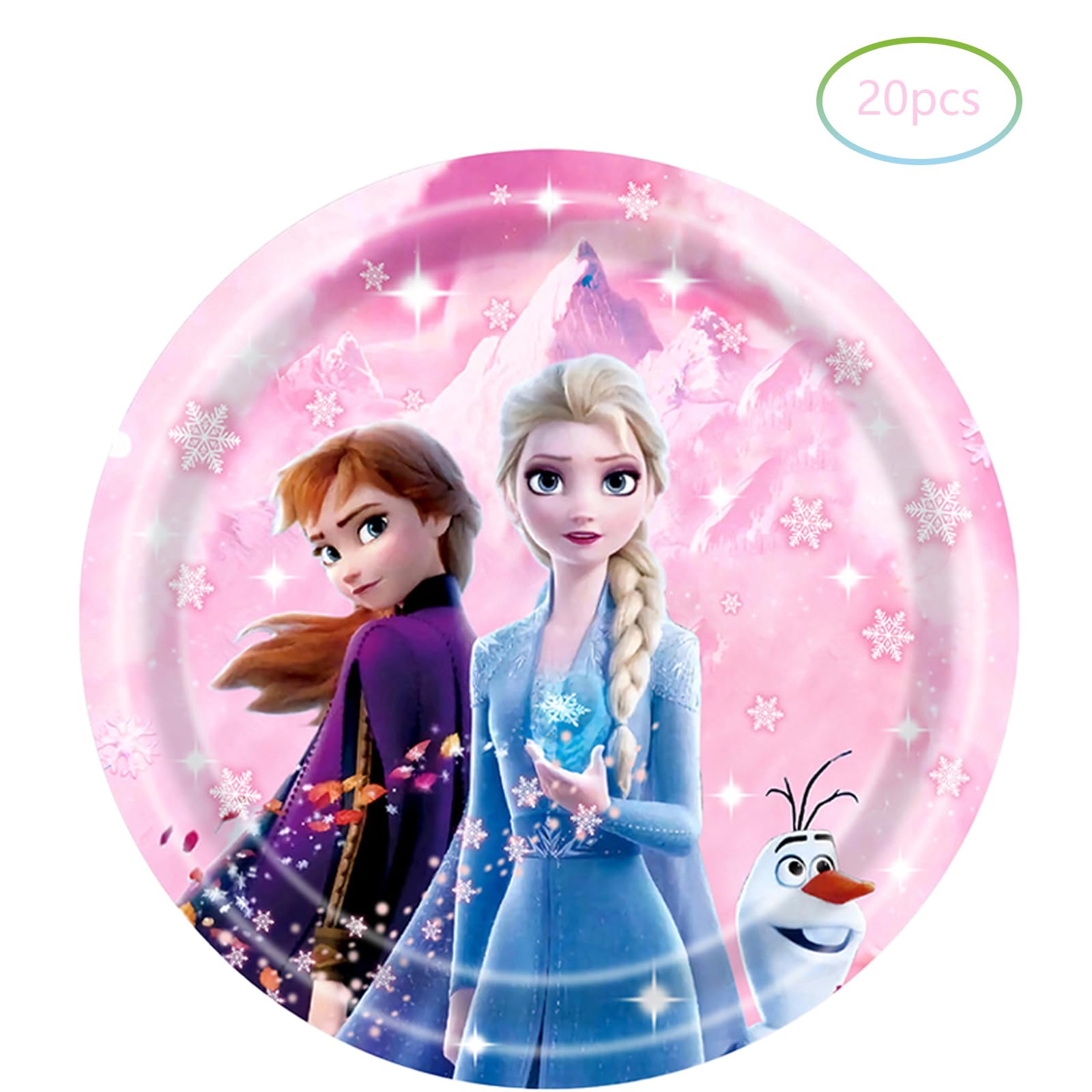 Pink Frozen Birthday Party Supplies, Include 20 Plates and 20 Napkins, for Pink Frozen Theme Birthday Party Decorations