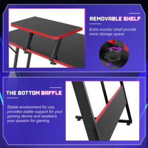 NChanmar L Shaped Gaming Desk, Computer Corner Desk with Monitor Riser Stand, Home Office Desk Corner Desk for Studying, Working, L Desk with Large Desktop, Black