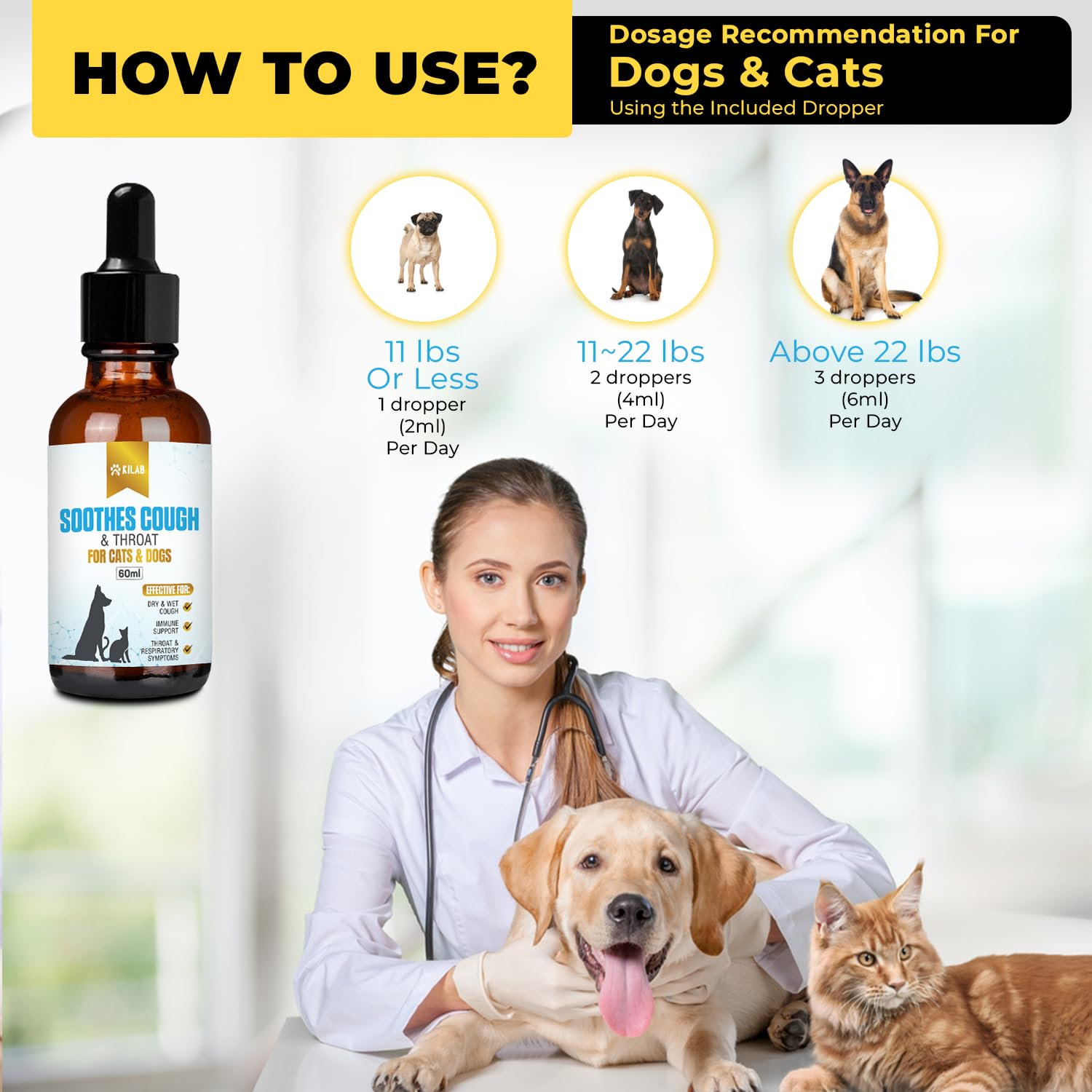 Kilab Respiratory Relief: Natural Cat and Dog Cough Medicine - Soothes Sneezing, Treats Kennel Cough, Supports Trachea Collapse and Pet Asthma (60 ML)