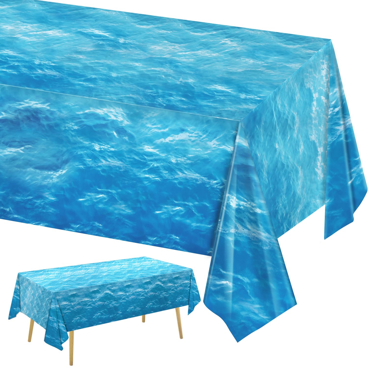 3 Pieces Ocean Waves Tablecloth 54 x 108 Inch Water Print Plastic Table Cover Ocean Party Table Cloths for Beach Pool Birthday Under The Sea Party Decorations Supplies