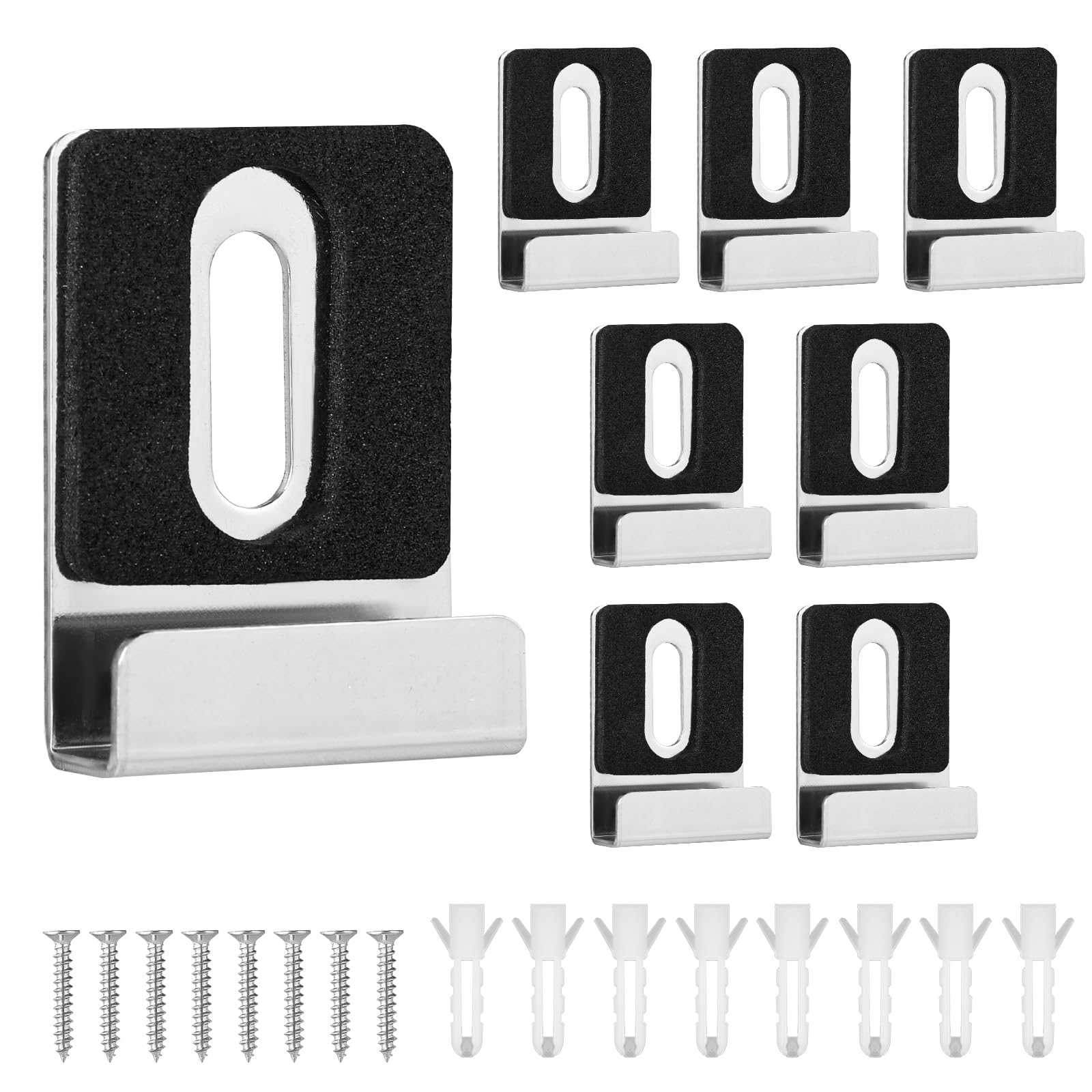 8pcs Metal Mirror Holder Kit, Mirror Clips with Screws Rubber Pads Mirror Hooks Heavy Duty Mirror Hanger Hardware for Frameless Mounting Wall Tile Billboard Display(Silver)