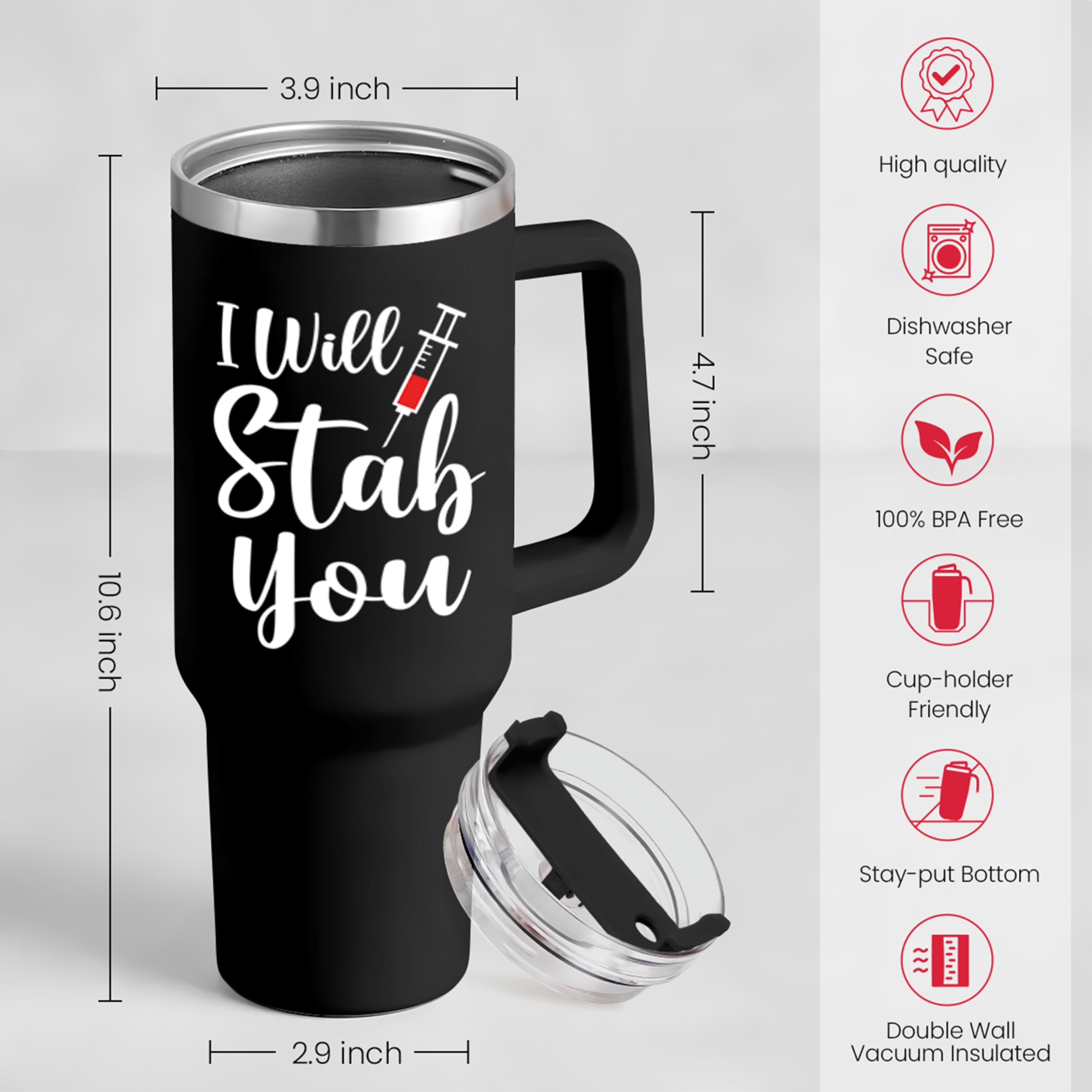 SANDJEST Nurse Gifts I Will Stab You Tumbler with Handle 40oz Stainless Steel Insulated Coffe Cup Funny Nurse Week Gifts, Nursing School Graduation, Appreciation Gifts for RN Nurses