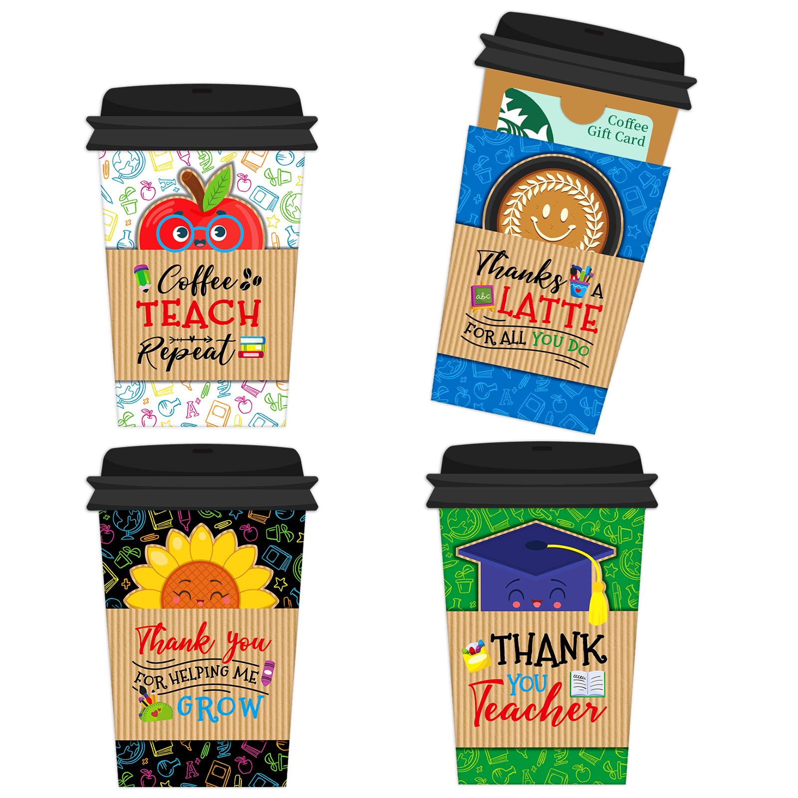 WhatSign Teacher Appreciation Gift Cards Holder Thank You Teacher Coffee Gift Card Holders Best Teacher Gifts Cards End of Year Gifts for Teacher Retirement Teacher Appreciation Week Coffee Gift Cards