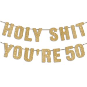 junyruny gold glitter 50th birthday banner, 50th birthday party decorations for men/women, 50th birthday decorations for him/her, happy 50th birthday sign, funny 50th birthday sign 50th anniversary decorations