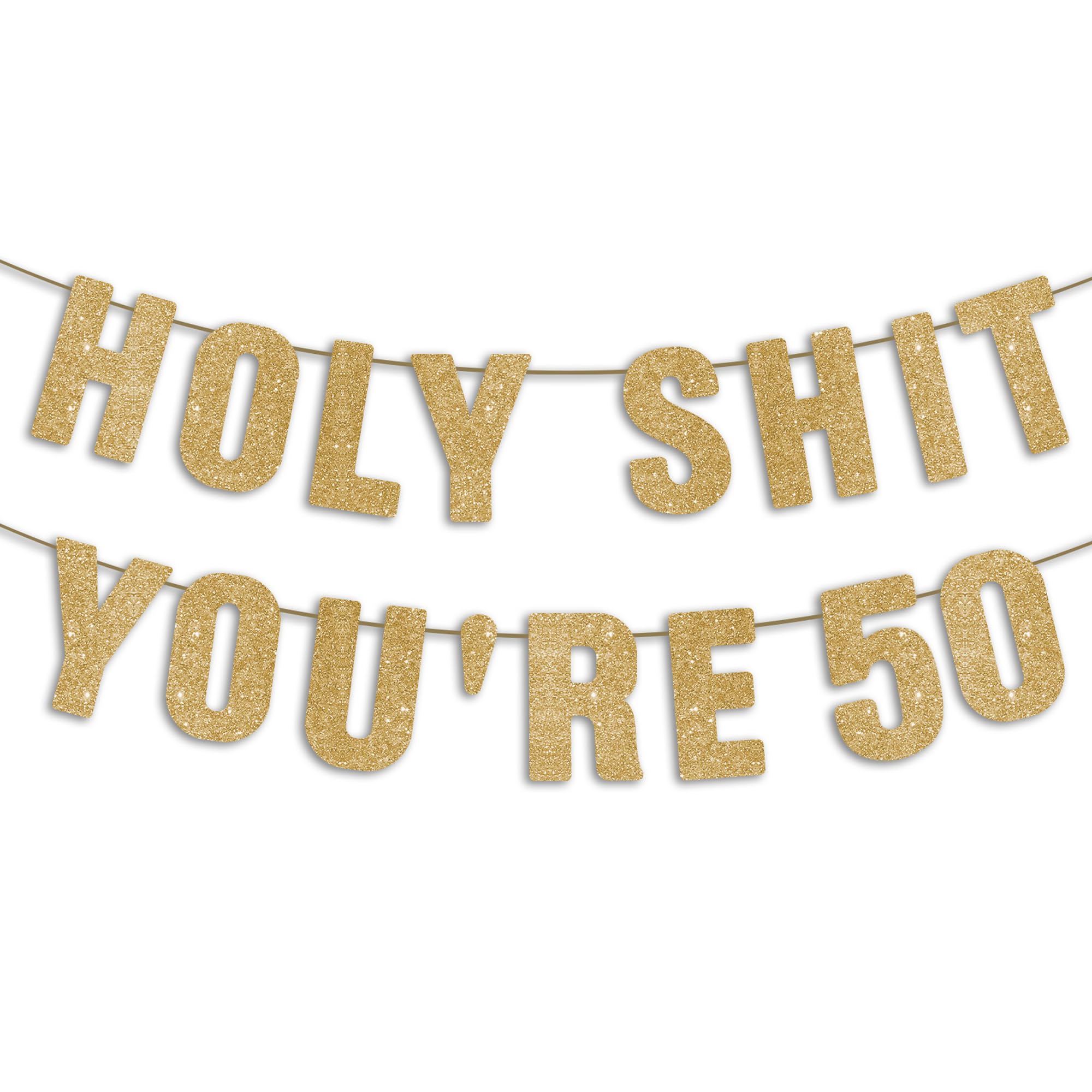 JunyRuny Gold Glitter 50th Birthday Banner, 50th Birthday Party Decorations for Men/Women, 50th Birthday Decorations for Him/Her, Happy 50th Birthday Sign, Funny 50th Birthday sign 50th Anniversary Decorations