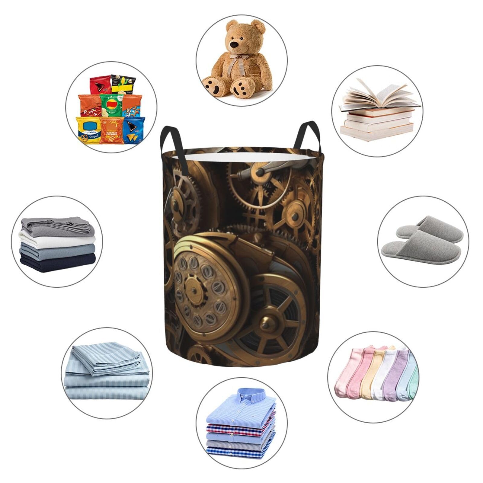 Cool Steampunk Gears Laundry Hamper Waterproof Collapsible Laundry Basket with Handle Protable Dirty Clothes Hamper Storage Bin for College Dorm Bedroom Bathroom