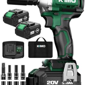 KIMO Impact Wrench 1/2 Inch with 814N.M/600ft-lbs Max Torque, 3 Mode Setting, 2 x 3000mAh Batteries, 3000 RPM, 1 Hour Fast Charger, 1/2 Impact Gun with Variable Speeds, 20V Impact Driver for Car Home