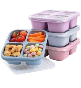 snack containers (4 pack), 4 compartments snackle box container, meal prep containers reusable lunch containers for adults, microwave & dishwasher safe, divided bento snack box for work, travel