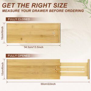 DoubleFill 4 Pcs Deep Bamboo Drawer Dividers, Deep Kitchen Dresser Drawer Organizer with Spring Loaded Adjustable Expandable from 13.5-22 Inch Drawer Separators for Clothes (Wood Color,6 Inch)