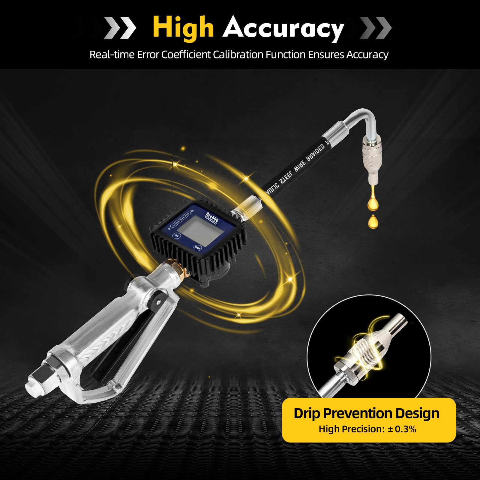 GCIUEMMH Digital Oil Control Valve Meter Nozzle - Pneumatic Oil Gun with 1/2" inch NPT Inlet Electronic Oil Meter Gun 100bar Max Pressure 1-35 L/min Digital Fuel Oil Nozzle with Flow Meter LCD Display