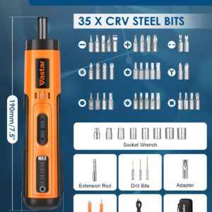 Vastar 4.2V Electric Screwdriver Kit, 4 Torque Settings, 49 in 1 Cordless Rechargeable Screwdriver with LED Light, 35 CRV Steel Screwdriver Bits, 8 Sockets, Magnetic Hex Chuck, Bit Holders