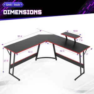 NChanmar L Shaped Gaming Desk, Computer Corner Desk with Monitor Riser Stand, Home Office Desk Corner Desk for Studying, Working, L Desk with Large Desktop, Black