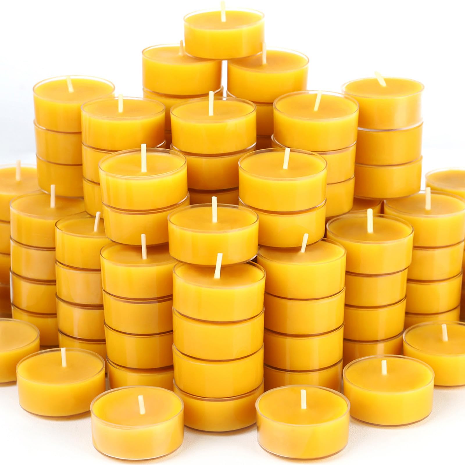 48 Packs Beeswax Tealight Candles, 100% Pure Beeswax Candles | 4-Hour Extended Burn Time | Natural Beeswax Tea Lights Candles in Clear Cup, Perfect for Home Deco,Air Purification,Fragrance