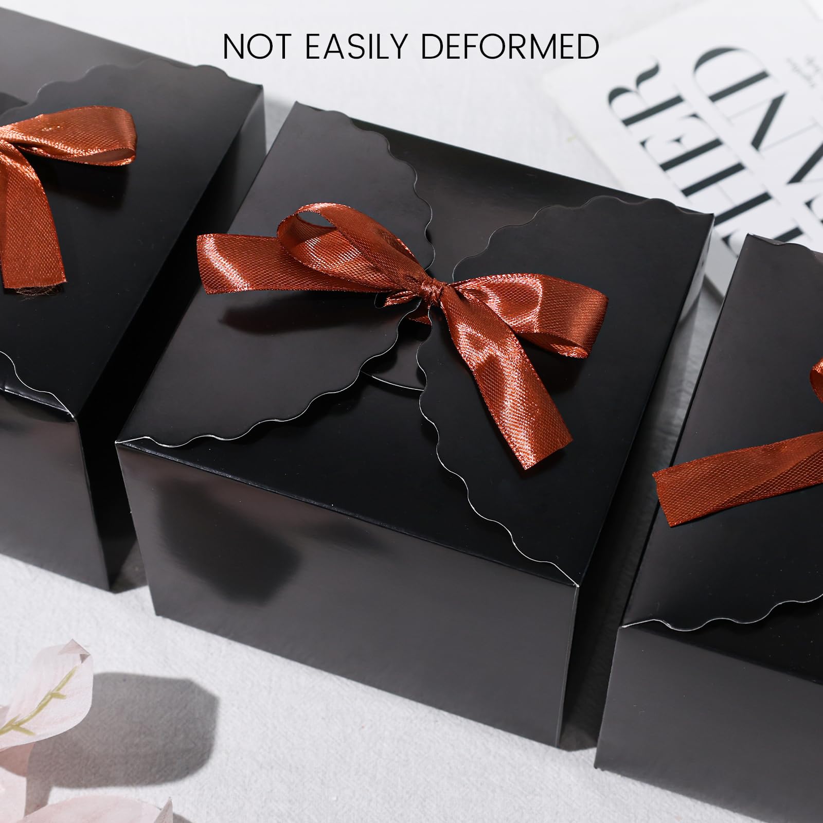 VGOODALL 10PCS Gift Candy Boxes, Black Treat Box with Ribbon Paper Candy Boxes for Wedding Cookie Chocolates Small Gifts