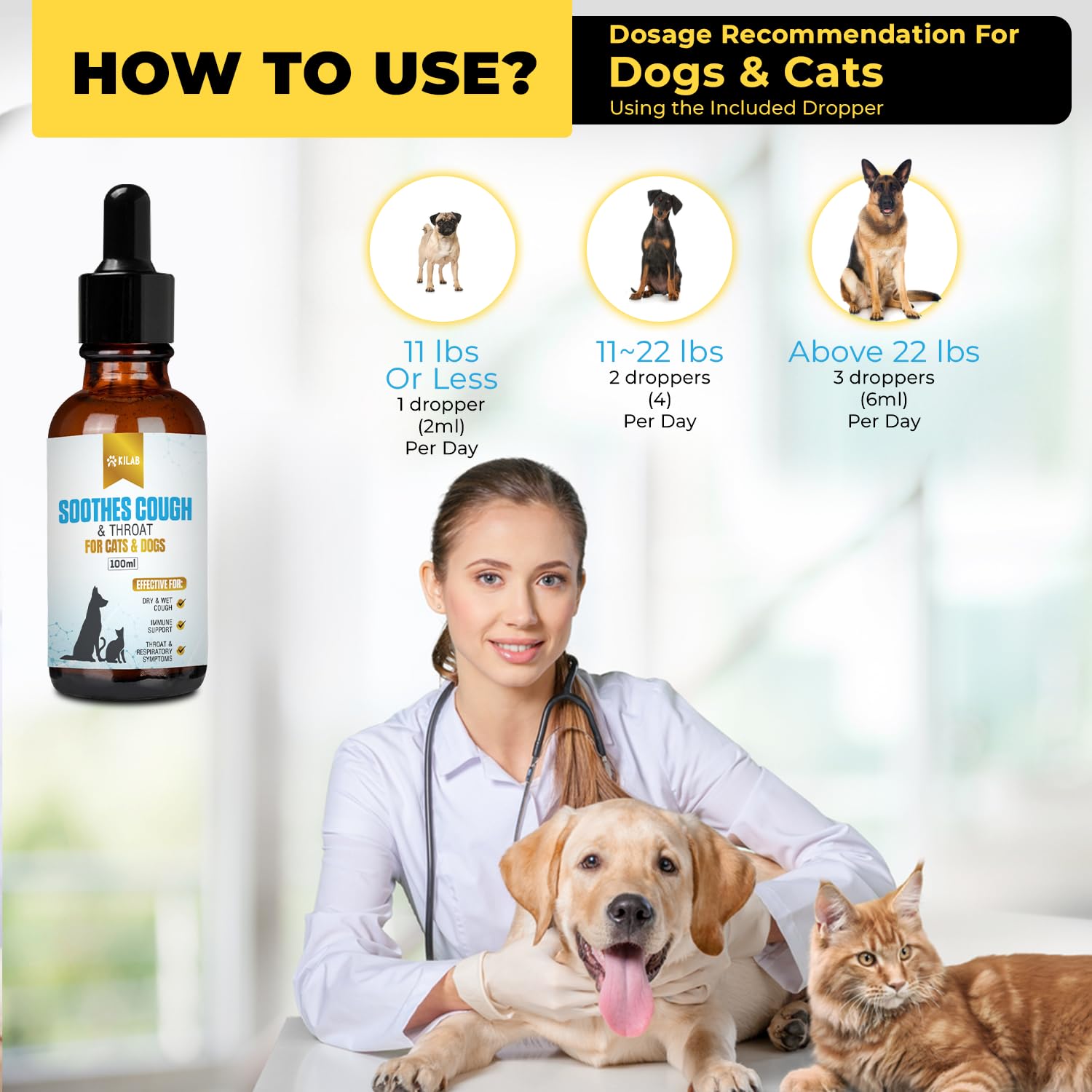 Kilab Respiratory Relief: Natural Cat and Dog Cough Medicine - Soothes Sneezing, Treats Kennel Cough, Supports Trachea Collapse and Pet Asthma (100 ML)