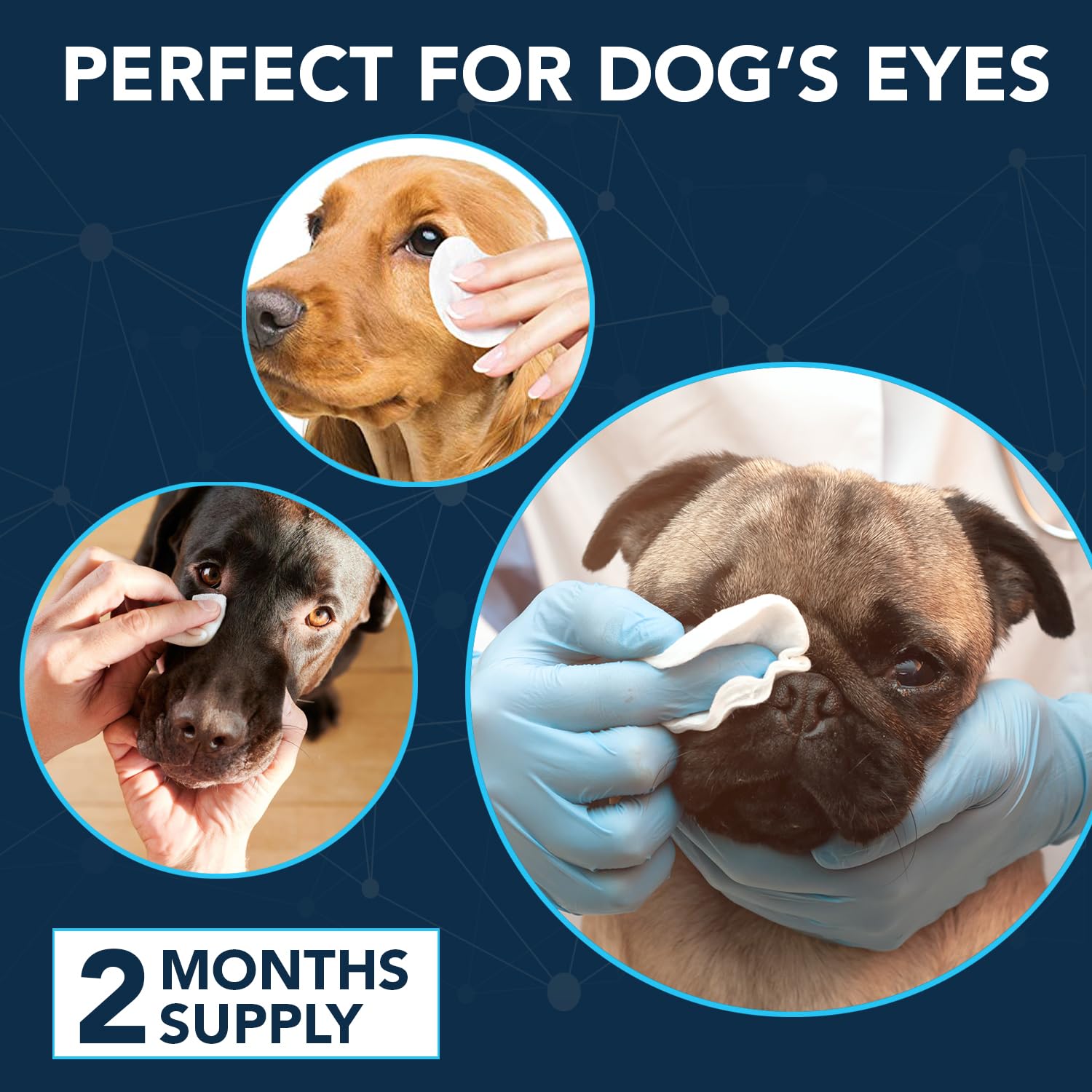 NOVEHA Dog Eye Wipes - Plant-Based Eye Wipes for Dogs - Formulated to Remove Eye Debris, Tear Stains & Eye Discharge - Safe, Convenient, and Large Unscented Wipes (100 Counts, Single Packaging)