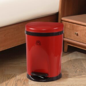 Udotry 2.2 Gallon Round Plastic Garbage Bin with Foot Pedal, Bathroom Trash Can with Lid, Red