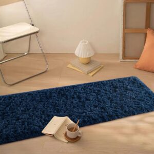 FALARK Soft Navy Blue Runner Rugs for Bedroom, 2x4 ft Bedside Rug Plush Fluffy Carpets, Shag Furry Modern Area Rug Carpet for Living Room Girls Kids Room Nursery Home Decor, Navy Blue