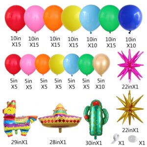 142Pcs Mexican Fiesta Balloon Arch Kit Rainbow Balloon Garland Llama Sombrero Cactus Mylar Balloons for Mexican Themed Party Cinco De Mayo Taco Coco Birthday Carnival Baby Shower Decorations (Style 2)