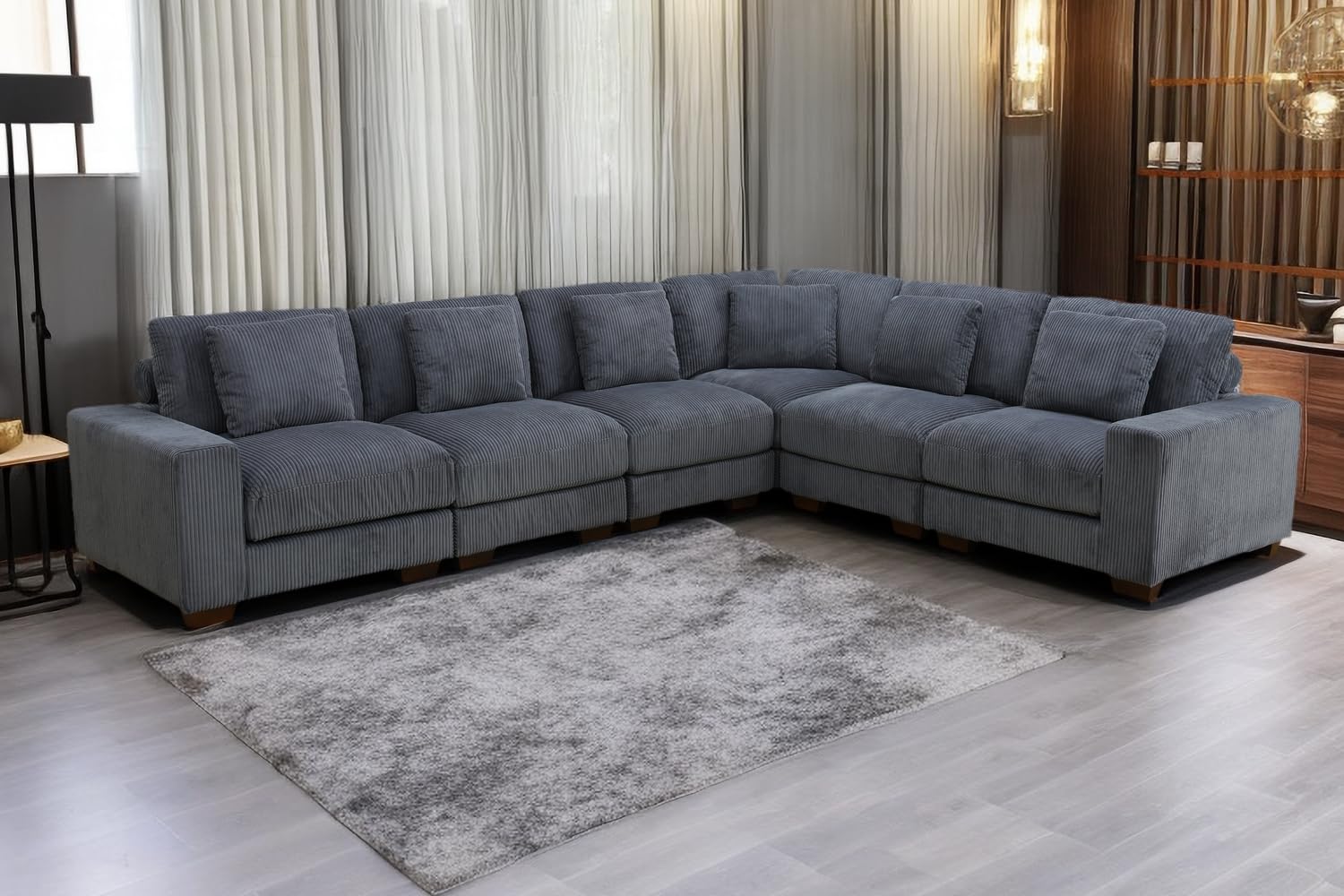 A Ainehome Modular Sectional Sofa Set, Living Room Furniture Sets Oversized L-Shaped Sofa Set 6-Seat Modular Large Sectional Couch for Living Room(C-Dark Grey Corduroy)