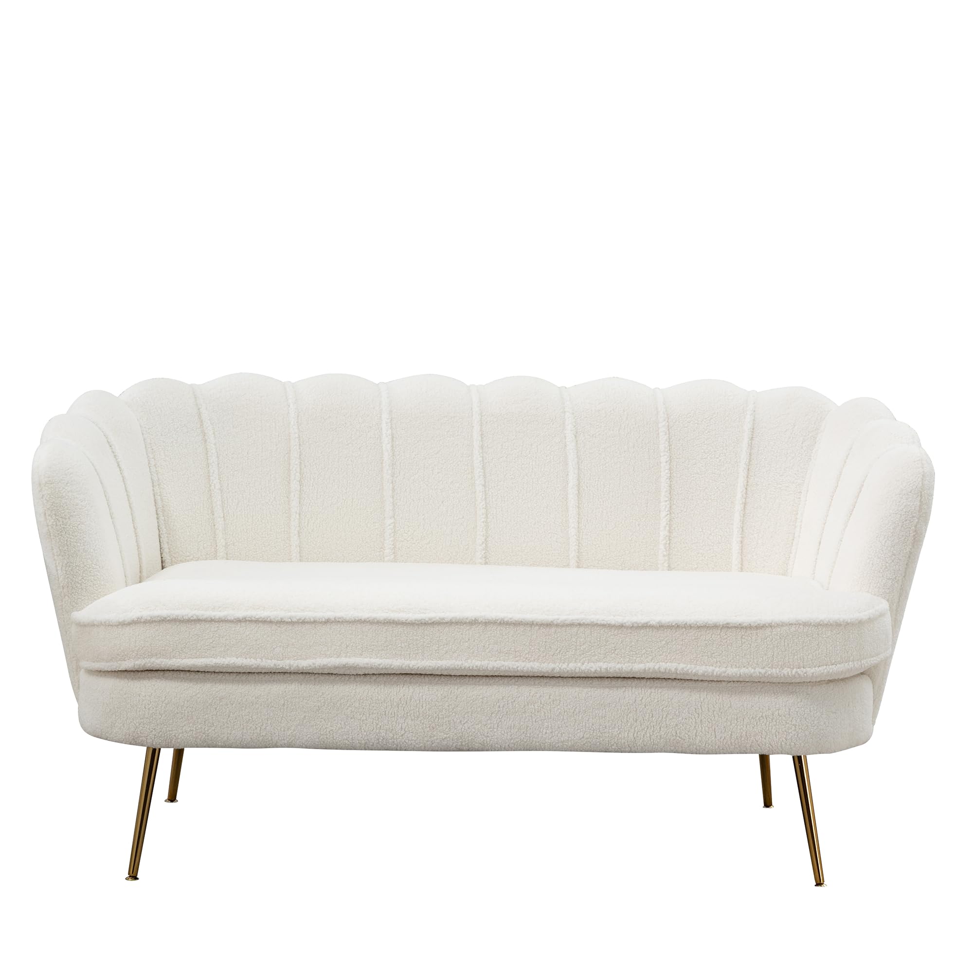 Sofa Couch 59" Elegant Curved Loveseat with Vertical Tufting - Luxurious Boucle Fabric, Gold Metal Legs, Adjustable Glides - 300 lbs Capacity per Seat,Ivory