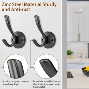 ZUONAI Matte Black Coat Hooks 2 Pack Black Metal Wall Hooks for Hanging Coat and Hat Hook Black Hooks for Wall Hooks for Coats Heavy Duty Black Towel Hook for Hanging Coats Bedroom Hooks